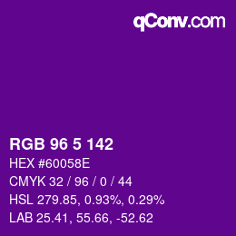 Color code: RGB 96 5 142 | qconv.com