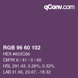 Color code: RGB 96 60 102 | qconv.com
