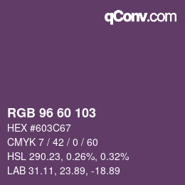 Farbcode: RGB 96 60 103 | qconv.com