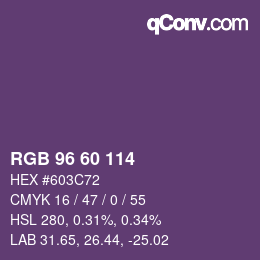 颜色代码: RGB 96 60 114 | qconv.com