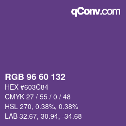 カラーコード: RGB 96 60 132 | qconv.com