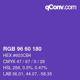 颜色代码: RGB 96 60 180 | qconv.com