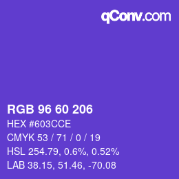 颜色代码: RGB 96 60 206 | qconv.com