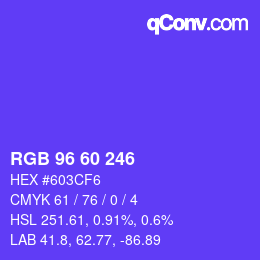颜色代码: RGB 96 60 246 | qconv.com