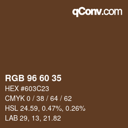Color code: RGB 96 60 35 | qconv.com