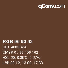 颜色代码: RGB 96 60 42 | qconv.com