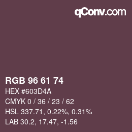 Farbcode: RGB 96 61 74 | qconv.com