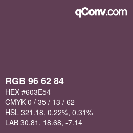 Farbcode: RGB 96 62 84 | qconv.com