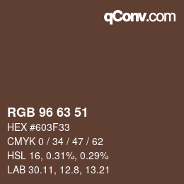 颜色代码: RGB 96 63 51 | qconv.com