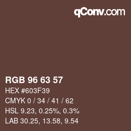 Color code: RGB 96 63 57 | qconv.com
