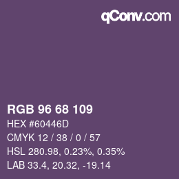 Color code: RGB 96 68 109 | qconv.com