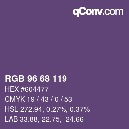 Color code: RGB 96 68 119 | qconv.com
