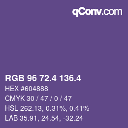 カラーコード: RGB 96 72.4 136.4 | qconv.com