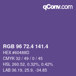 カラーコード: RGB 96 72.4 141.4 | qconv.com