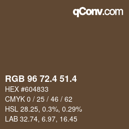 カラーコード: RGB 96 72.4 51.4 | qconv.com