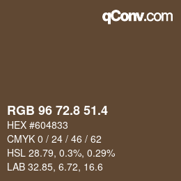 カラーコード: RGB 96 72.8 51.4 | qconv.com