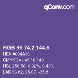 カラーコード: RGB 96 74.2 144.6 | qconv.com