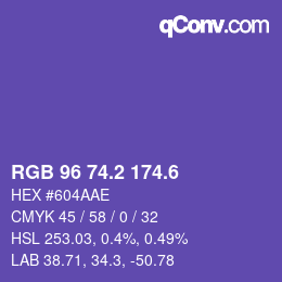 カラーコード: RGB 96 74.2 174.6 | qconv.com