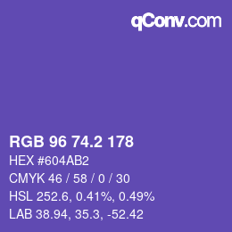 カラーコード: RGB 96 74.2 178 | qconv.com