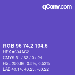 カラーコード: RGB 96 74.2 194.6 | qconv.com