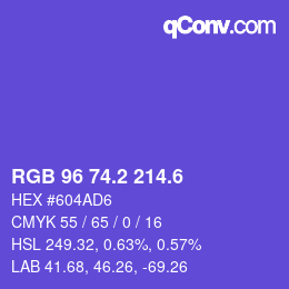 カラーコード: RGB 96 74.2 214.6 | qconv.com
