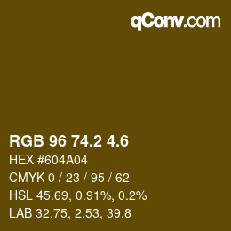 カラーコード: RGB 96 74.2 4.6 | qconv.com
