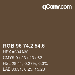 カラーコード: RGB 96 74.2 54.6 | qconv.com