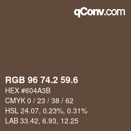 カラーコード: RGB 96 74.2 59.6 | qconv.com