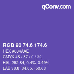 カラーコード: RGB 96 74.6 174.6 | qconv.com