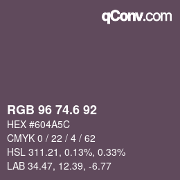 カラーコード: RGB 96 74.6 92 | qconv.com