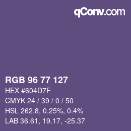 Color code: RGB 96 77 127 | qconv.com