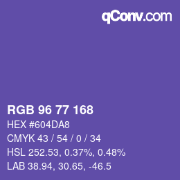 颜色代码: RGB 96 77 168 | qconv.com