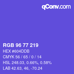 颜色代码: RGB 96 77 219 | qconv.com