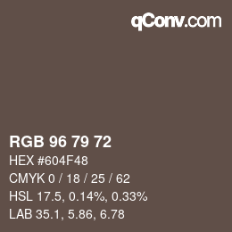 Color code: RGB 96 79 72 | qconv.com