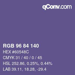 颜色代码: RGB 96 84 140 | qconv.com