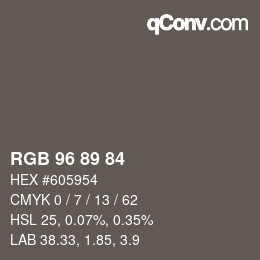 Código de color: RGB 96 89 84 | qconv.com