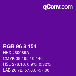 Color code: RGB 96 8 154 | qconv.com