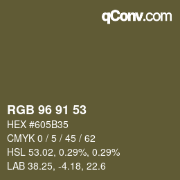 Color code: RGB 96 91 53 | qconv.com