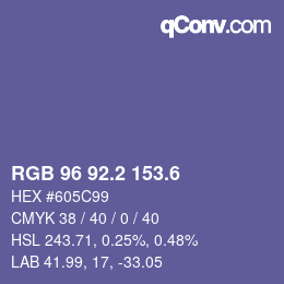 カラーコード: RGB 96 92.2 153.6 | qconv.com