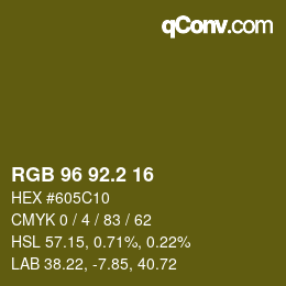 カラーコード: RGB 96 92.2 16 | qconv.com