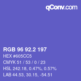 カラーコード: RGB 96 92.2 197 | qconv.com
