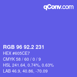 カラーコード: RGB 96 92.2 231 | qconv.com