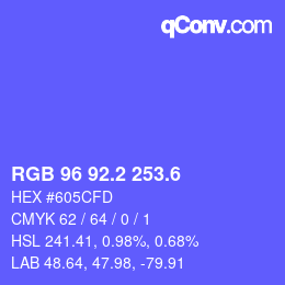 カラーコード: RGB 96 92.2 253.6 | qconv.com