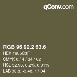カラーコード: RGB 96 92.2 63.6 | qconv.com