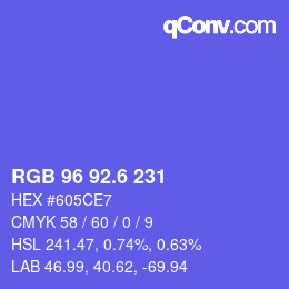 カラーコード: RGB 96 92.6 231 | qconv.com