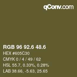 カラーコード: RGB 96 92.6 48.6 | qconv.com
