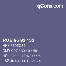 颜色代码: RGB 96 92 132 | qconv.com