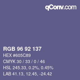 Color code: RGB 96 92 137 | qconv.com