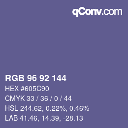 颜色代码: RGB 96 92 144 | qconv.com