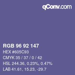 颜色代码: RGB 96 92 147 | qconv.com